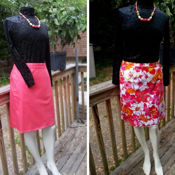 Floral reversible pink orange white wrap skirt 6P - Picture 1 of 6
